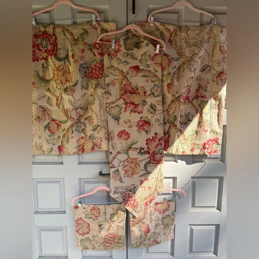 Pure Linen Handblocked Printed 5 Piece Pillow Sham  Set with Matching Runner